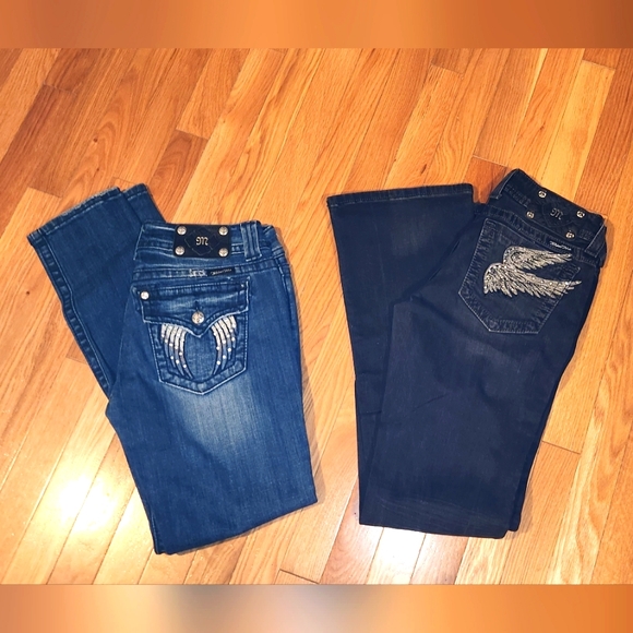 2PC MISS ME JEANS BLING WINGS SIZE 29 SKINNY & BOOT METALLIC NO SEPARATING - Picture 13 of 16